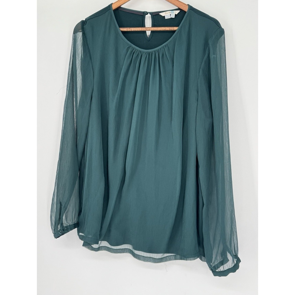 Boden Blouse‎ Top Green Lace Sheer With Lining Long Sleeve Party plus 16 fairy